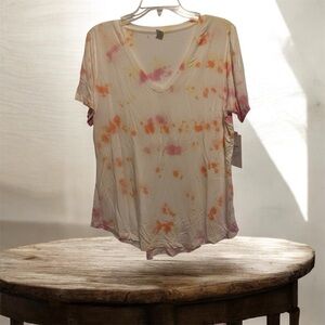 Old Navy Women's Tie-Dye V-Neck Tee - Orange and Pink